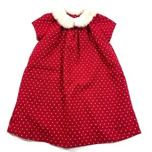 Bella Bliss Red Polka Dot Dress with White Faux Fur Collar